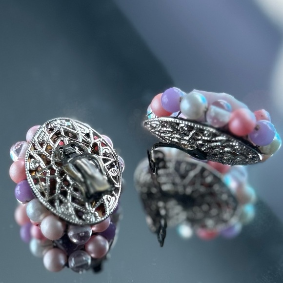 Pink & Purple Beaded Stone Clip-on Earrings made from Japan - Picture 12 of 12